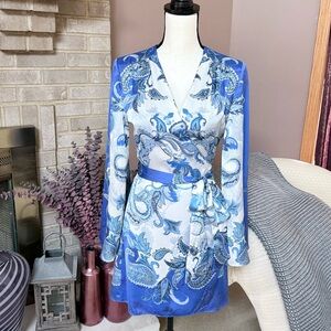 GIANNI BINI Jenni Wrap Dress - Blue Paisley Print